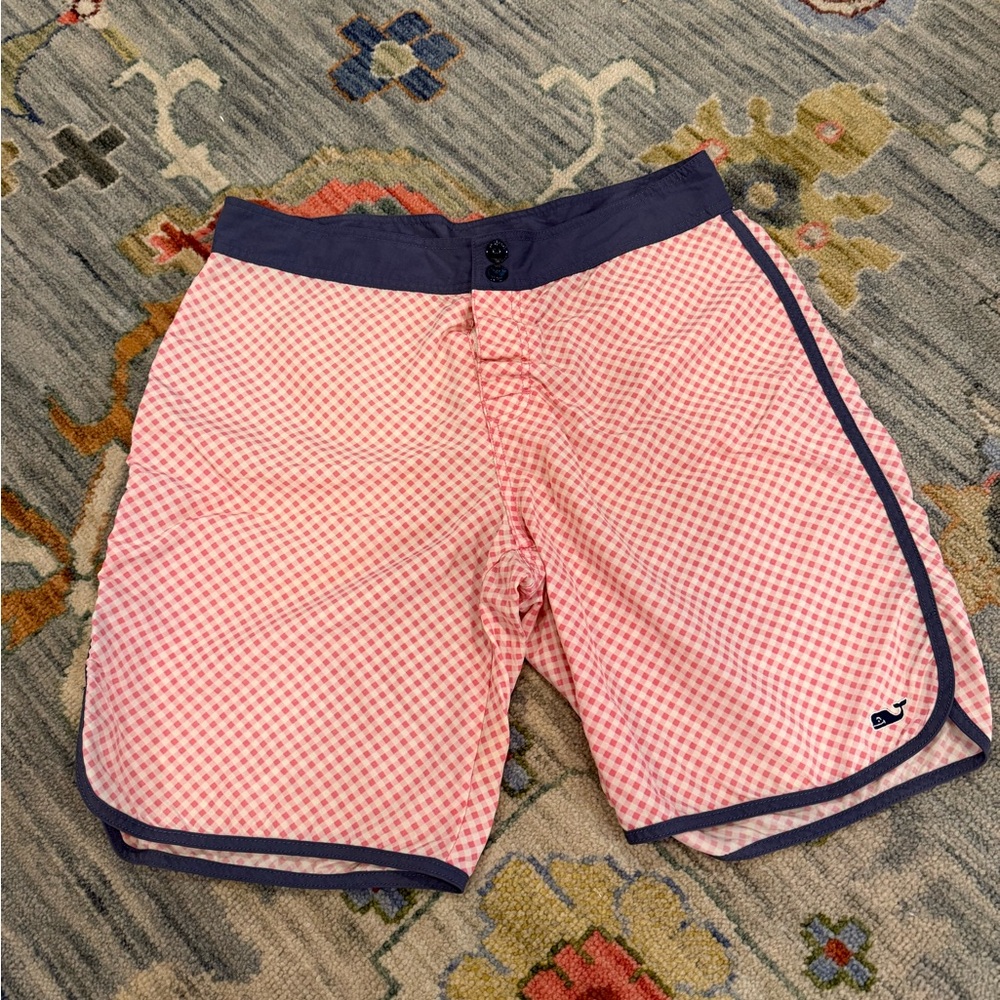 Vineyard Vines Swimwear Bottom Board Shorts Men's Size 32 Pink White Checkered
